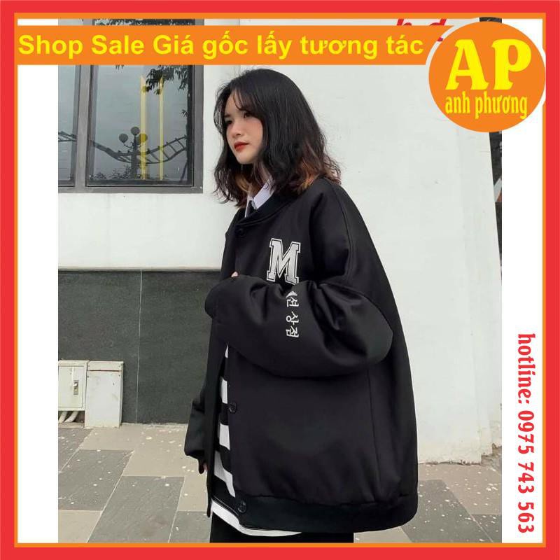 Áo khoác cadigan bomber jacket nỉ chữ M form thụng unisex giá rẻ