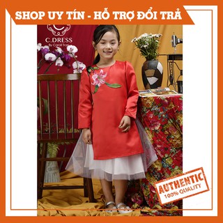 [HÀNG THIẾT KẾ] Áo dài cách tân cho bé mặc tết - Aodai mẹ và bé màu đỏ thêu hoa