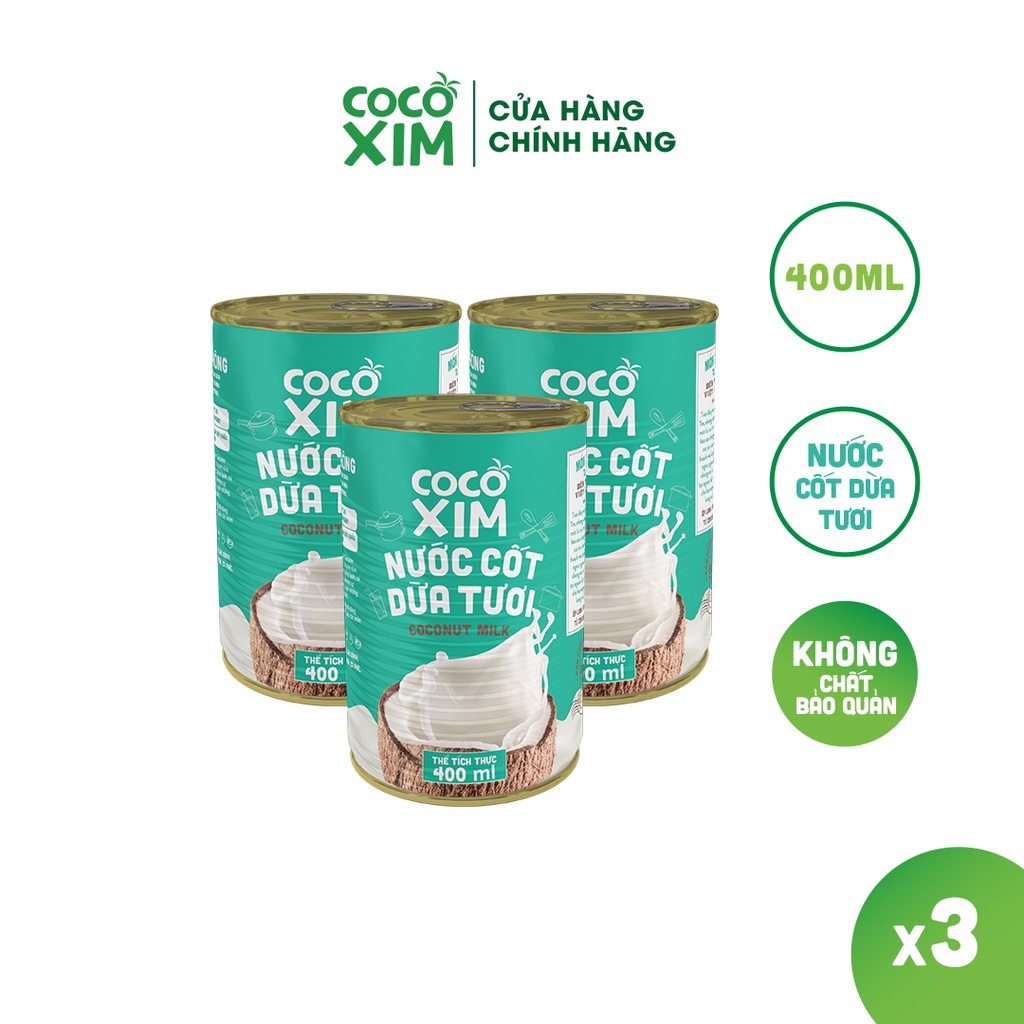 [NẤU ĂN SIÊU GỌN]_COMBO 3 Lon Nước cốt dừa tươi Cocoxim dung tích 400ml/Hộp