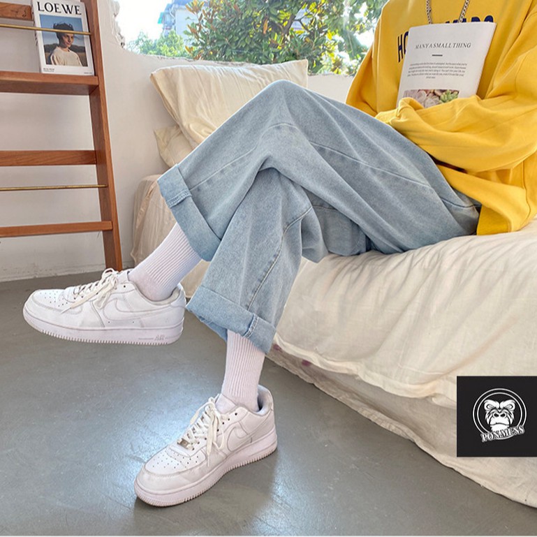 Quần jean baggy nam nữ ống suông rộng màu xanh ghi nhạt 2021 927m | BigBuy360 - bigbuy360.vn