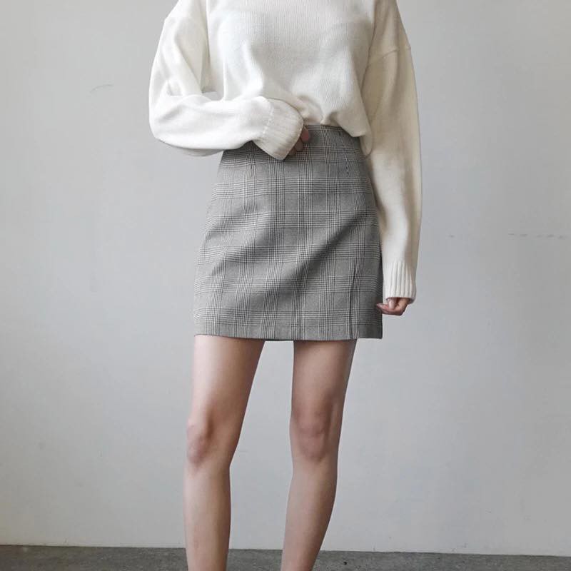 Chân váy cạp cao họa tiết caro thời trang | BigBuy360 - bigbuy360.vn