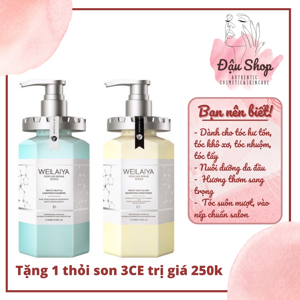 Bộ dầu gội Weilaiya phục hồi đa tầng Nấm Truffle 450ml (Tặng son 3CE)