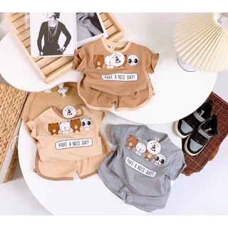 Bộ cộc tay Gấu Have A Nice Day chất cotton mềm mịn cho bé trai bé gái