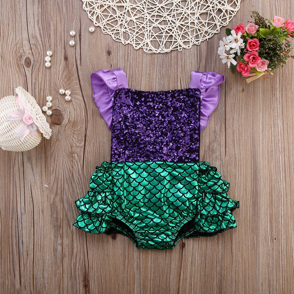 ❤XZQ-Baby Girl Sequins Little Mermaid Bodysuit Romper Jumpsuit Outfit Sunsuit Clothes