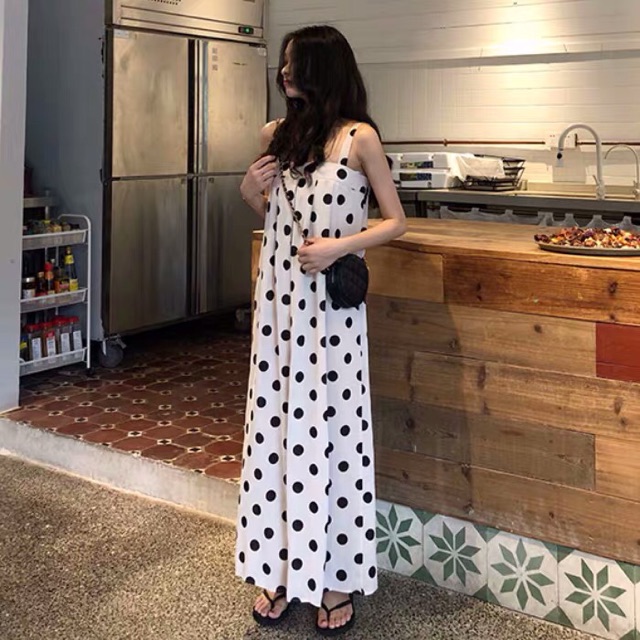 (Order) jumsuit chấm bi dáng restro ống rộng chấm bi