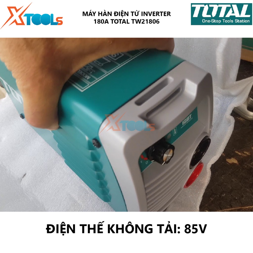 Máy hàn điện tử TOTAL TW21806 Máy hàn điện tử Inverter MMA 85V Điện áp ra tối đa 130A Kích thước que hàn 1.6 – 4.0 mm
