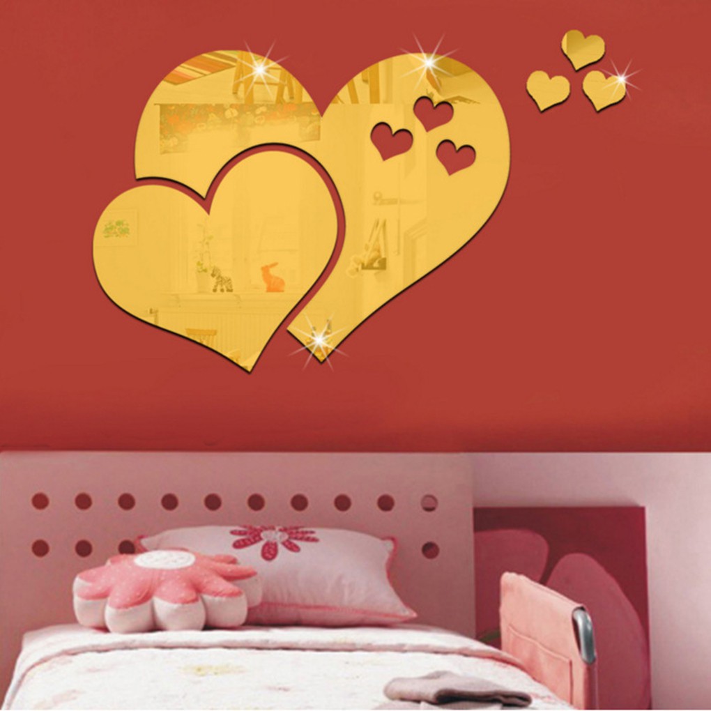 Decal Tự Làm Để Trang Trí Nhà Hình Trái Tim Bằng Gương Có Thể Tháo Dời