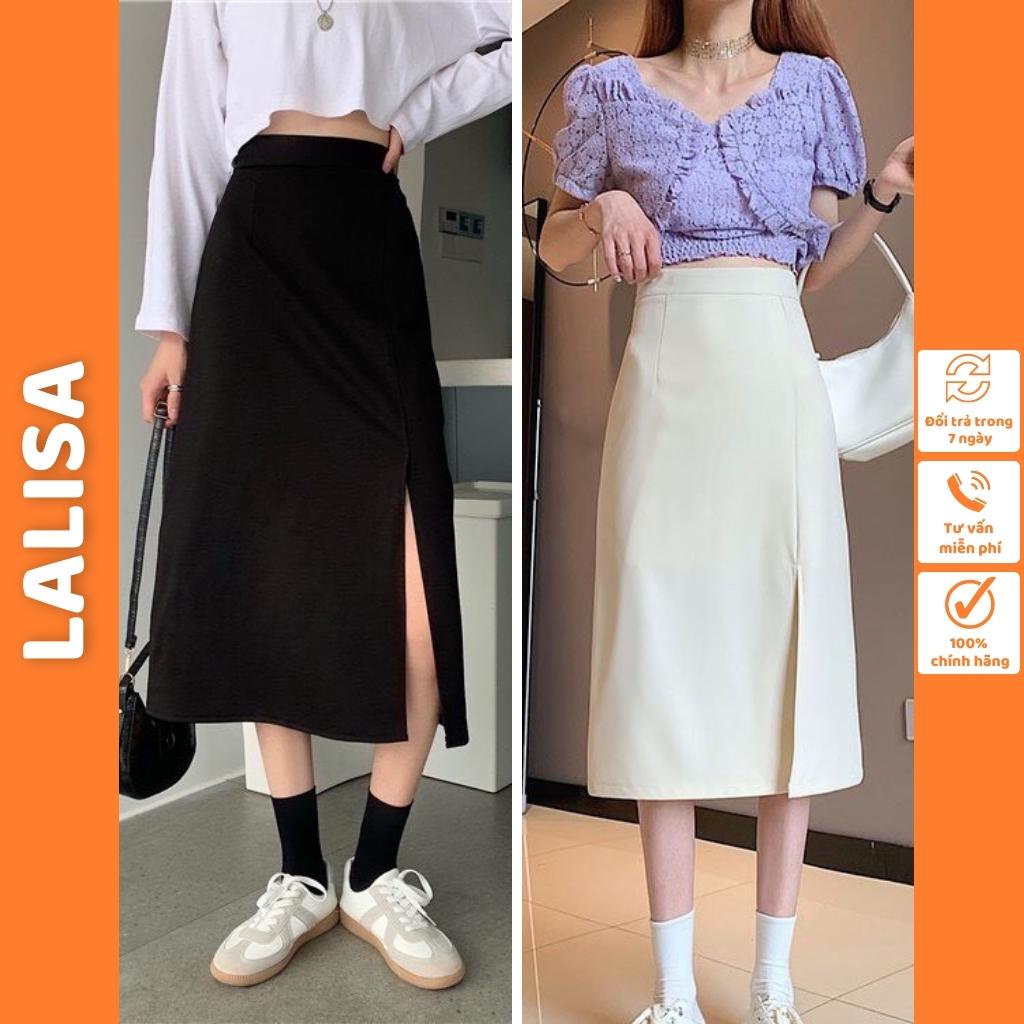 Chân Váy Dài Nữ LALISA Chân Váy Công Sở Dáng Dài Xẻ Tà Dài Qua Gối Hàn Quốc Màu Đen Trắng Đẹp Chất Vải Cao Cấp CV001