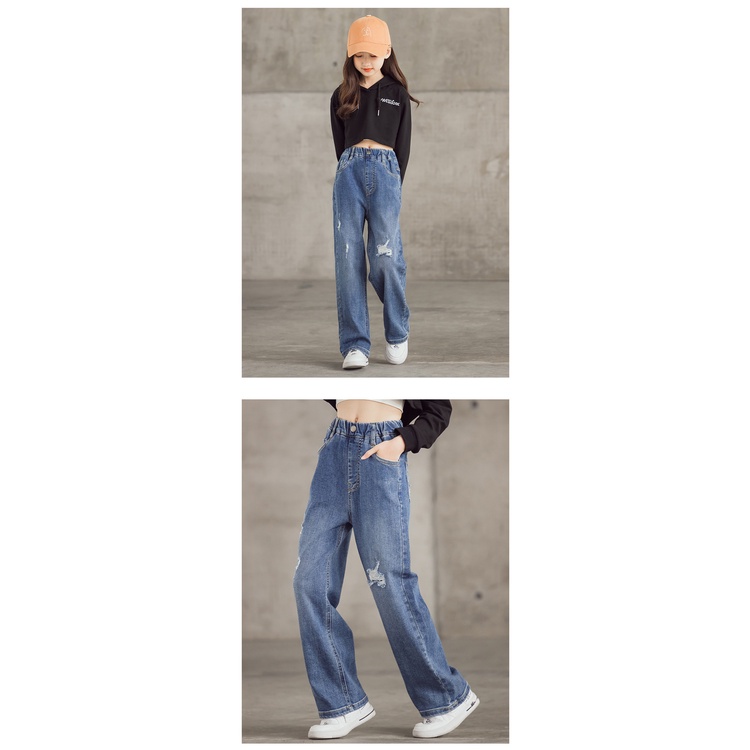 Quần jean IQ ANGEL ống rộng phong cách phương Tây thời trang xuân thu cho bé gái