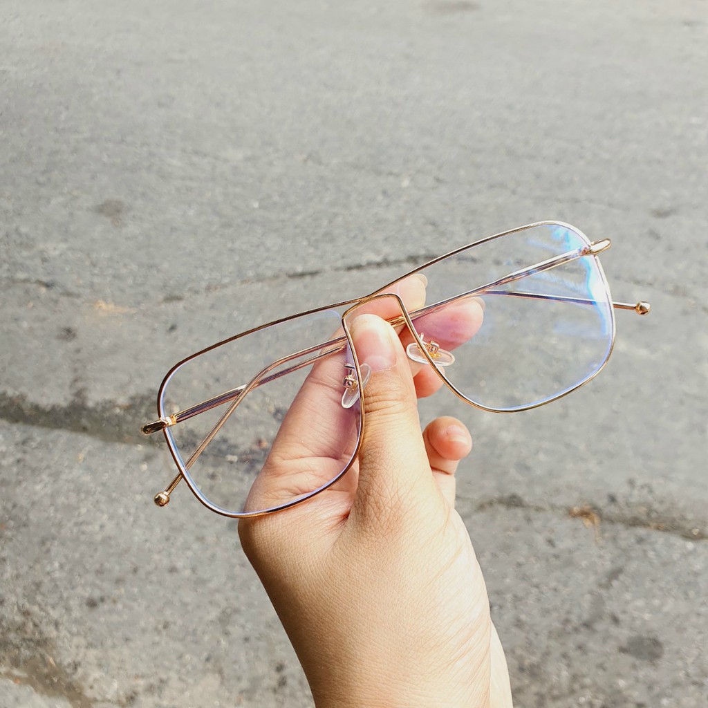 Kính mắt kim loại, gọng kính vuông titan cao cấp unisex