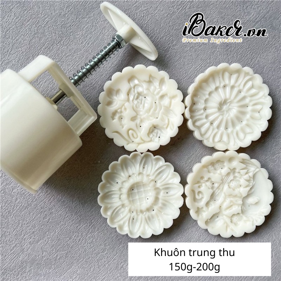 Khuôn trung thu lò xo tròn - Đôi chim, hoa hồng 4 mặt