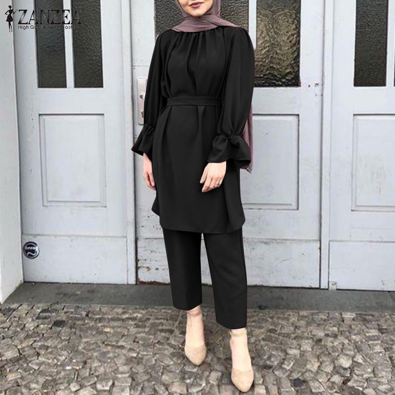 Set đồ Zanzea áo dài tay cổ tròn kèm quần dài lưng thun thời trang cho nữ