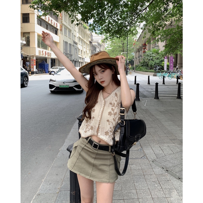 Cocory vn Chân Váy Ngắn Lưng Cao Phong Cách Đường Phố Thời Trang Mùa Hè Cho Nữ