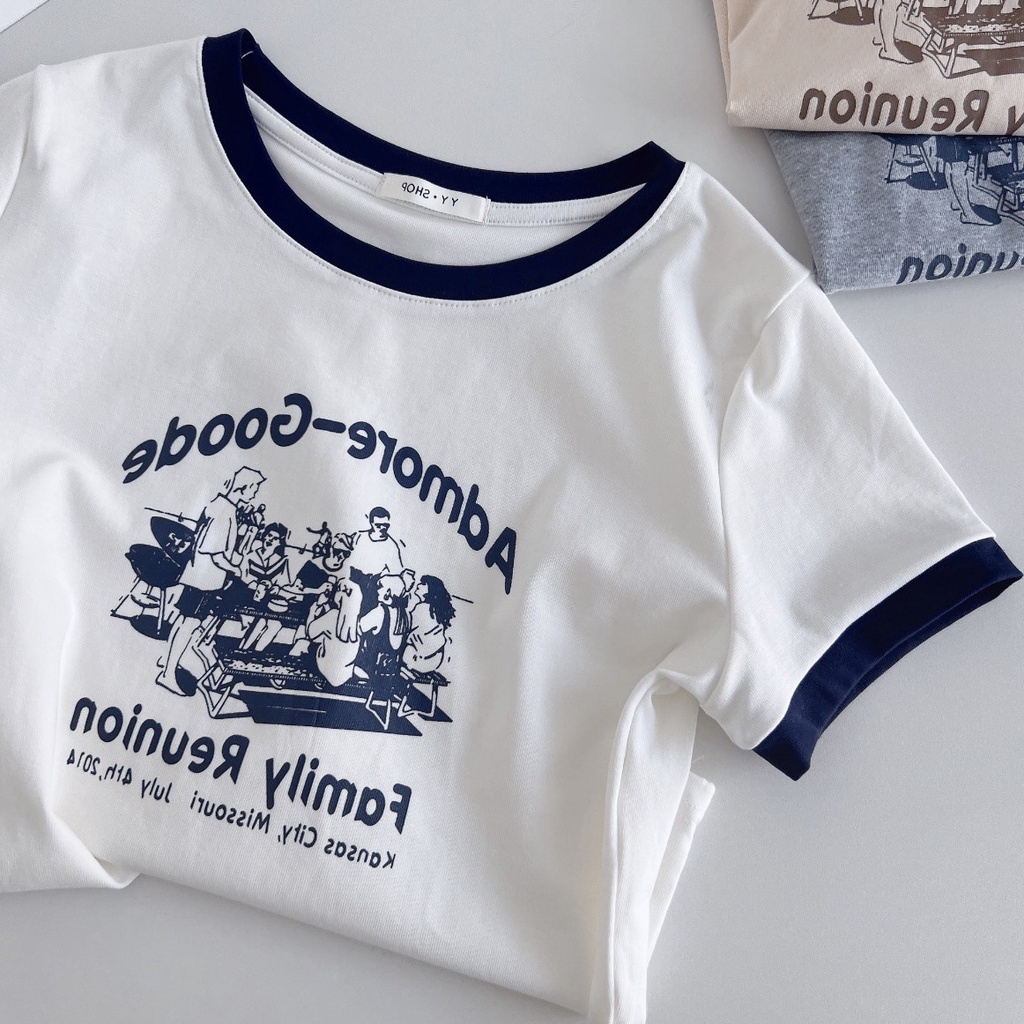 Áo thun SUXI tay ngắn cổ tròn dáng rộng in họa tiết đơn giản thời trang mùa hè cho nữ