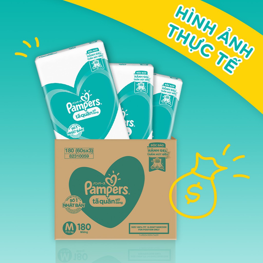 Thùng Tối Ưu Phí Vận Chuyển 3 Gói Tã Quần PAMPERS Giữ Dáng Pampers L108/XL96/XXL84