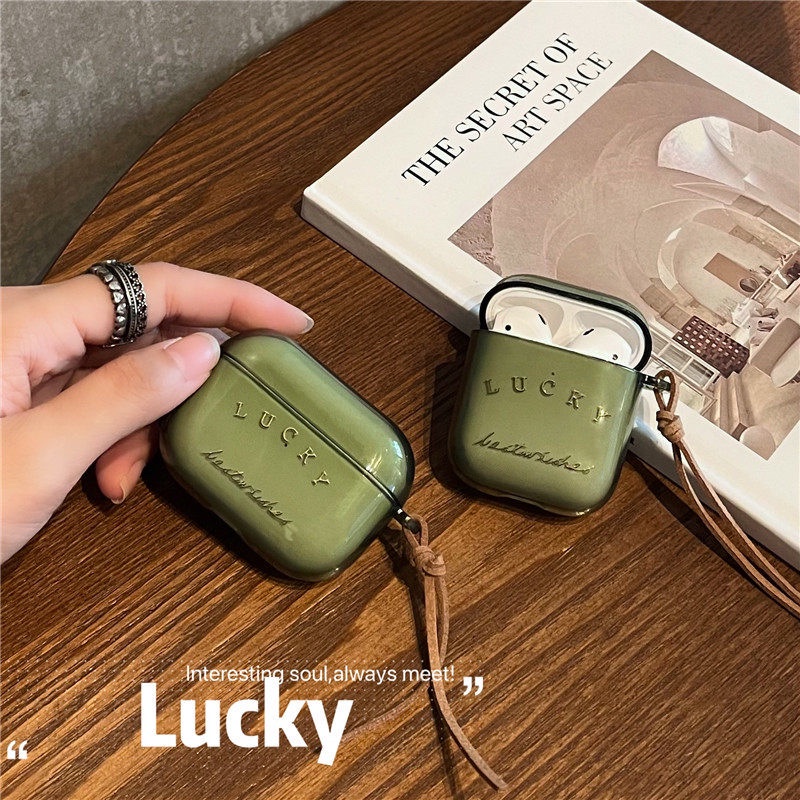 Ốp Bảo Vệ Tai Nghe Case Airpods 1 2 3 Pro Pro 2 2022 Lucky Xanh Lá Trong Suốt Chất Liệu TPU Kèm Móc Khóa Inox