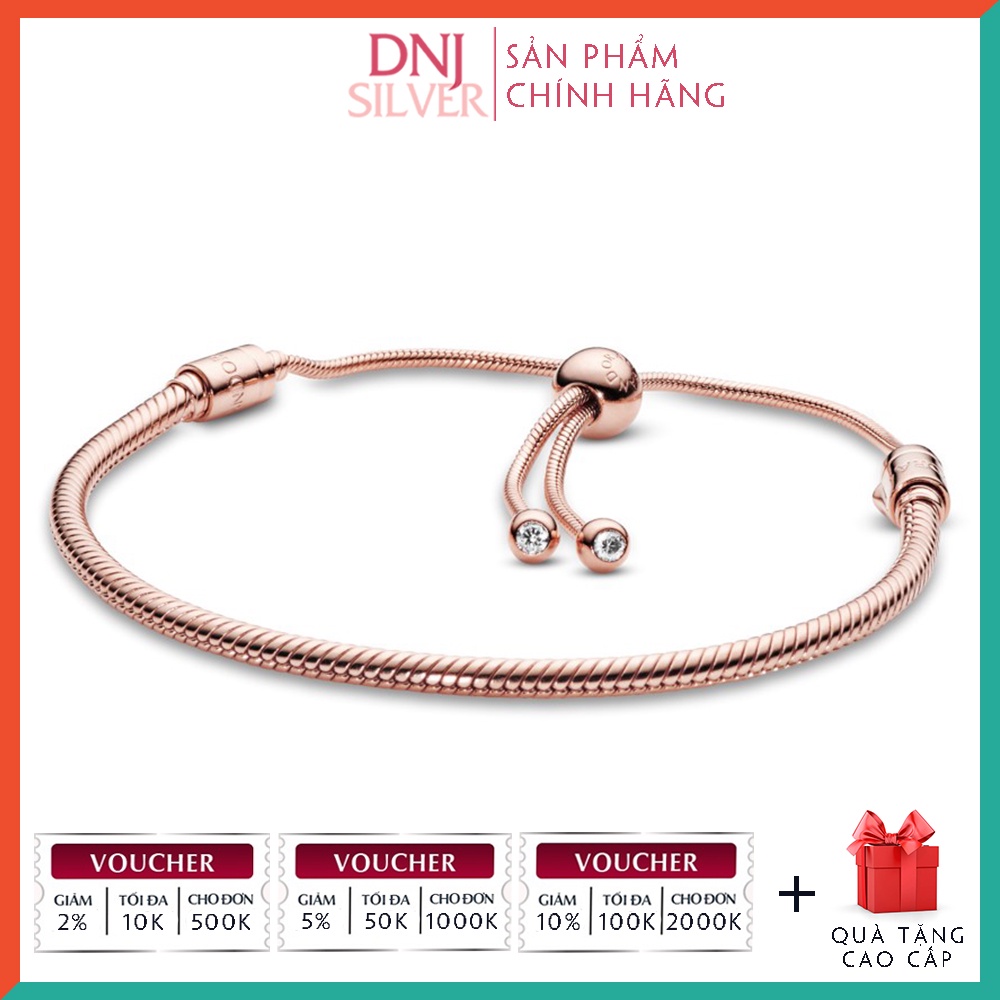 Vòng tay bạc 925 cao cấp - Mẫu vòng Snake Chain Slider Bracelet, loại freesize, có thể điều chỉnh size linh động
