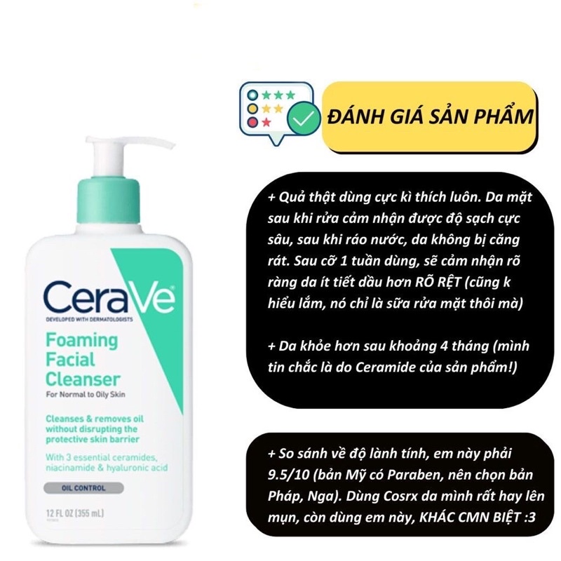 SỮA RỬA MẶT DỊU NHẸ CERAVE HYDRATING/ FOAMING CHO DA KHÔ / DA DẦU 236ml