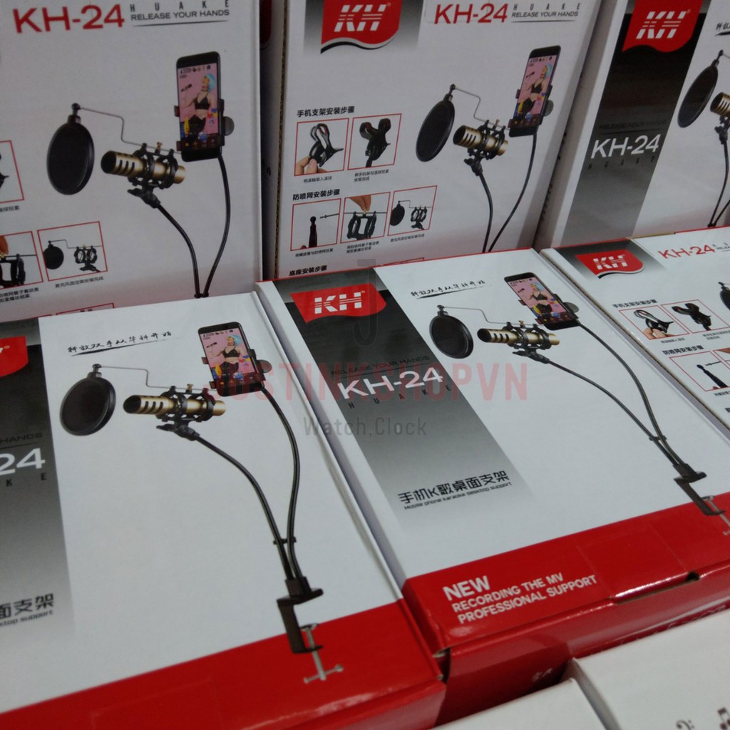 Giá Đỡ Micro Livestream KH-24 Giữ Điện Thoại Smartphone Vô Cùng Chắc Chắn (Có màng lọc âm) - JLVQ-3917-GDML