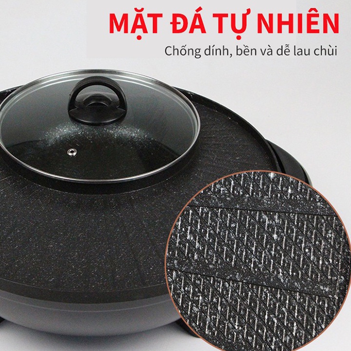 Nồi Lẩu Nướng Đa Năng BBQ 2 In 1 Vừa Lẩu Vừa Nướng, 2 Ngăn Cao Cấp, Mặt Đá Chống Dính Dễ Lau Chùi, Bảo Hành 12 Tháng