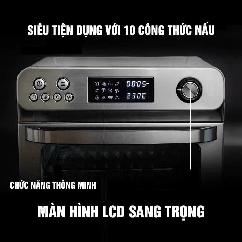 Lò Nướng Vi sóng - Lò chiên không dầu 26 Lít Mimaoke - &quot; Siêu to khổng lồ &quot; - Bảo Hành 12 Tháng - Hàng Chính Hãng