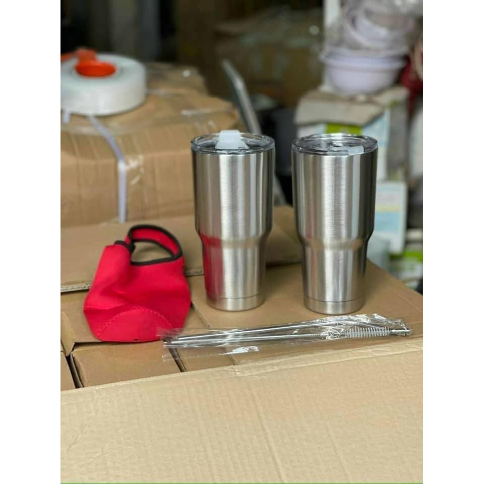 Cốc Giữ Nhiệt Thái Lan 900ml Chống Trào Tiện Lợi + Full Bộ Phụ Kiện Ống Hút Tái Sử Dụng Và Túi Đựng
