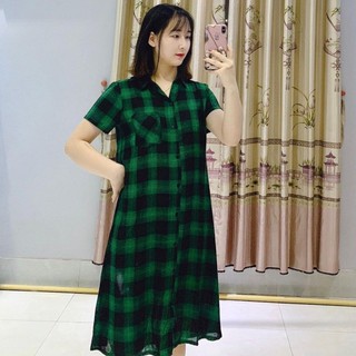 Đầm bầu kẻ caro thời trang công sở chất Lụa mềm mịn freesize từ 45 đến 70kg