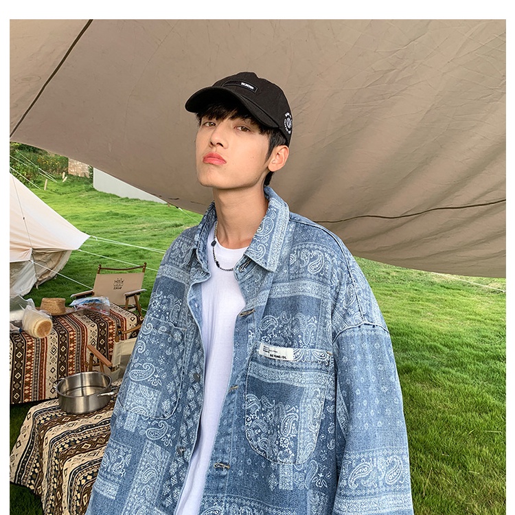 Toàn Bộ Áo Khoác Denim In Họa Tiết Cá Tính Theo Phong Cách Hongkong Dành Cho Nam