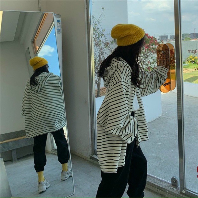 Áo khoác nỉ cotton kẻ sọc form rộng style ulzzang trẻ trung | BigBuy360 - bigbuy360.vn