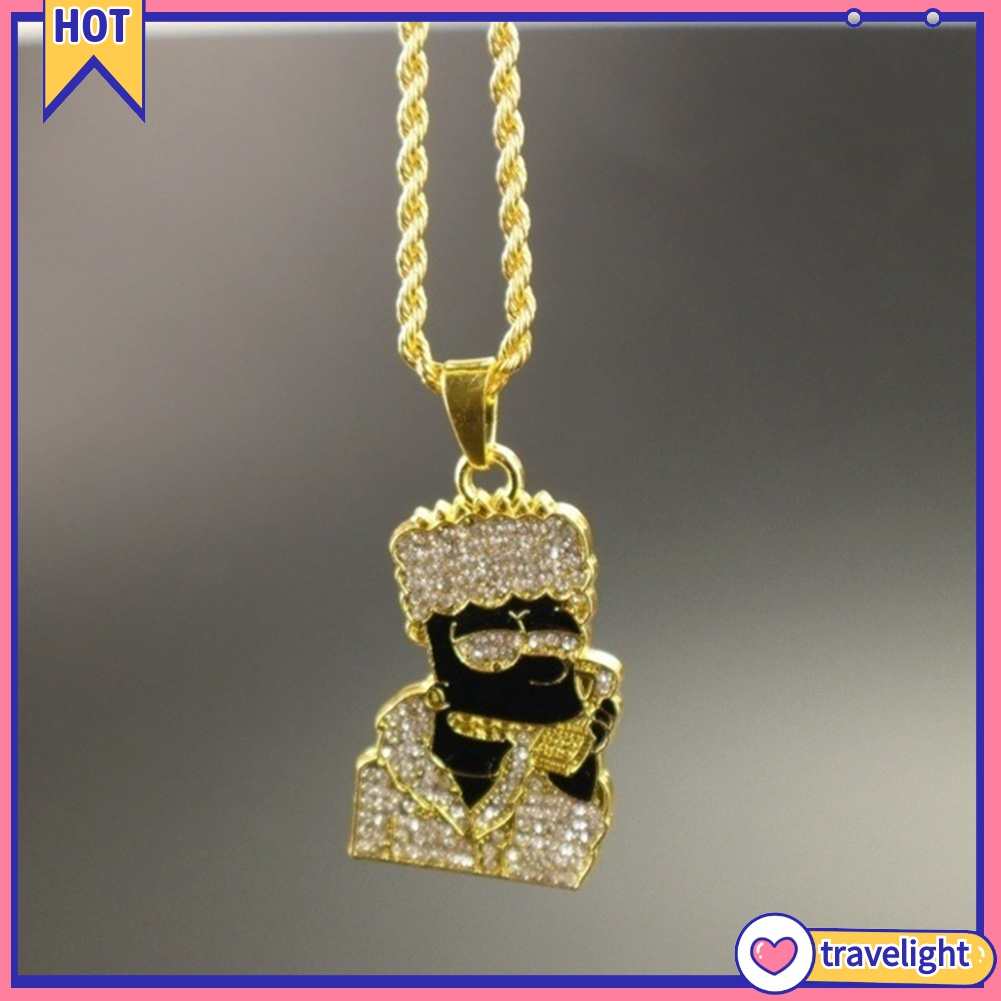 [Travelight] Vòng cổ mặt hình Simpson hoạt hình đính đá phong cách hip hop cho nam