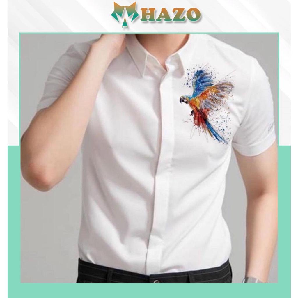 Áo Sơ Mi Nam Nữ Dài Tay Thêu Chú Vẹt Ngũ Sắc 213 Hàn Quốc Cực Đẹp - Hazo