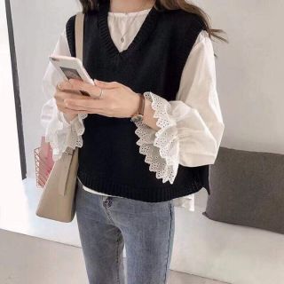 2hand áo phối gile đen