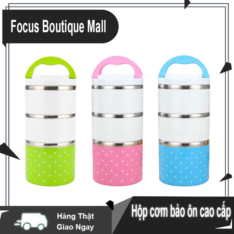 Hộp cơm chịu nhiệt chất lượng cao Hộp đựng thức ăn 3 lớp bằng thép không gỉ chống gỉ Sang trọng-Focus