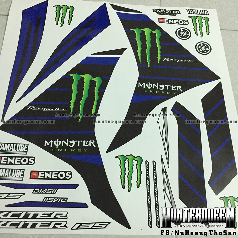 Tem rời Exciter 2011 - Monster 2019 đen xanh - Tùy chỉnh theo yêu cầu - Tem chế Exciter 135 chất lượng cao