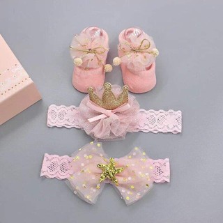 combo set băng đô và giầy tất cho bé cưng