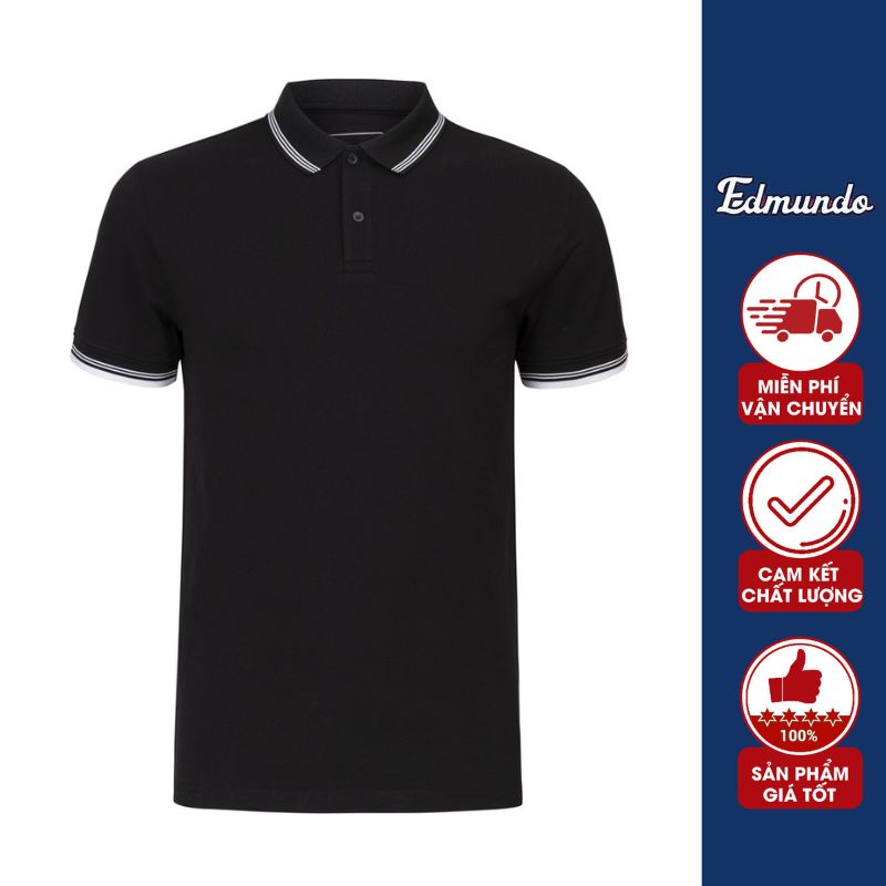 Áo Phông Polo Nam Edmundo - Áo Nam Đen Phối Viền Trẻ Trung, Lịch Lãm, Chất Vải Mềm Mịn - PEMD001