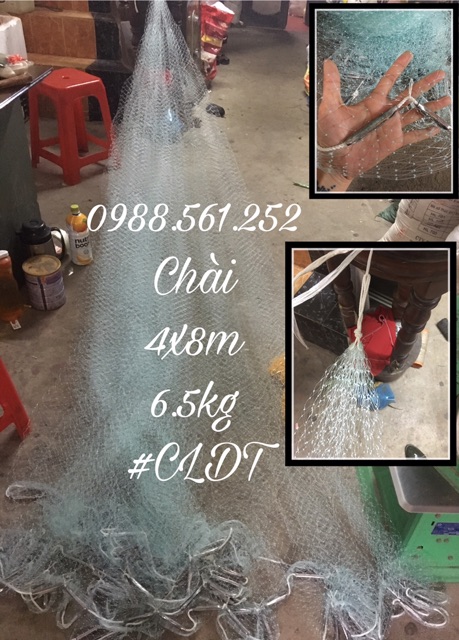 Chài cước đúc 4m bung 8m, 4cm, sợi cước to khoẻ bắt cá