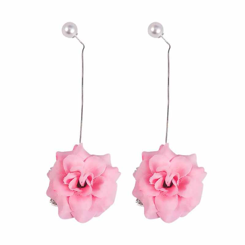 1 Đôi Khuyên Tai Dáng Dài Hình Bông Hoa Màu Hồng / Trắng Phong Cách Cổ Điển Thời Trang Cho Nữ