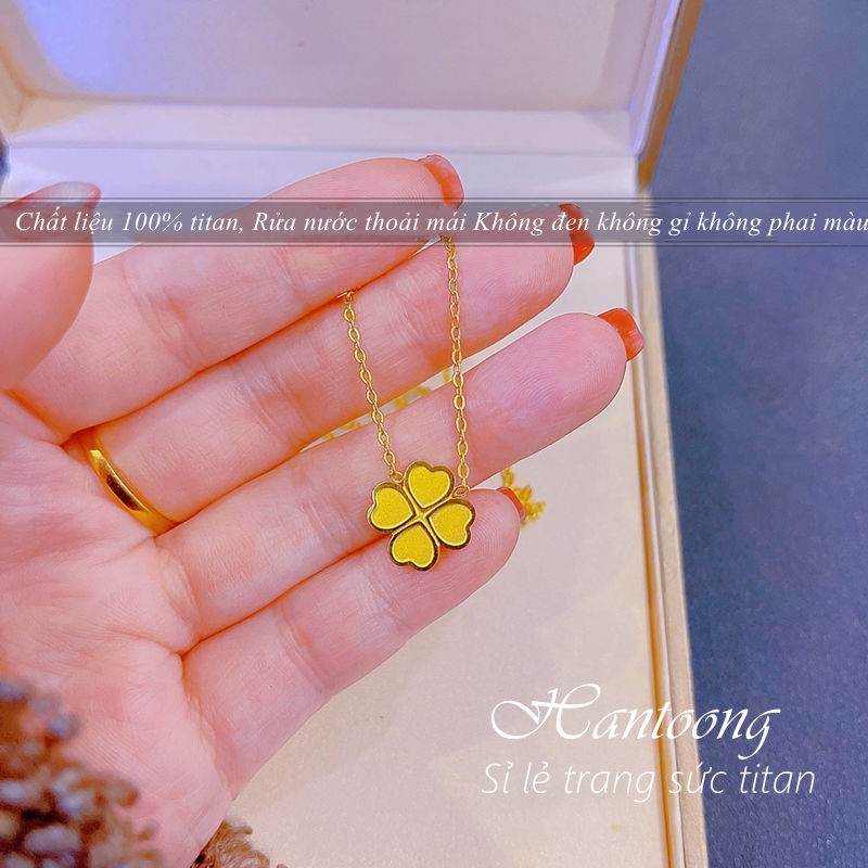 Dây chuyền titan nữ không gỉ mặt cỏ 4 lá may mắn mạ vàng 18k phong cách thời trang thanh lịch mẫu mới 2023