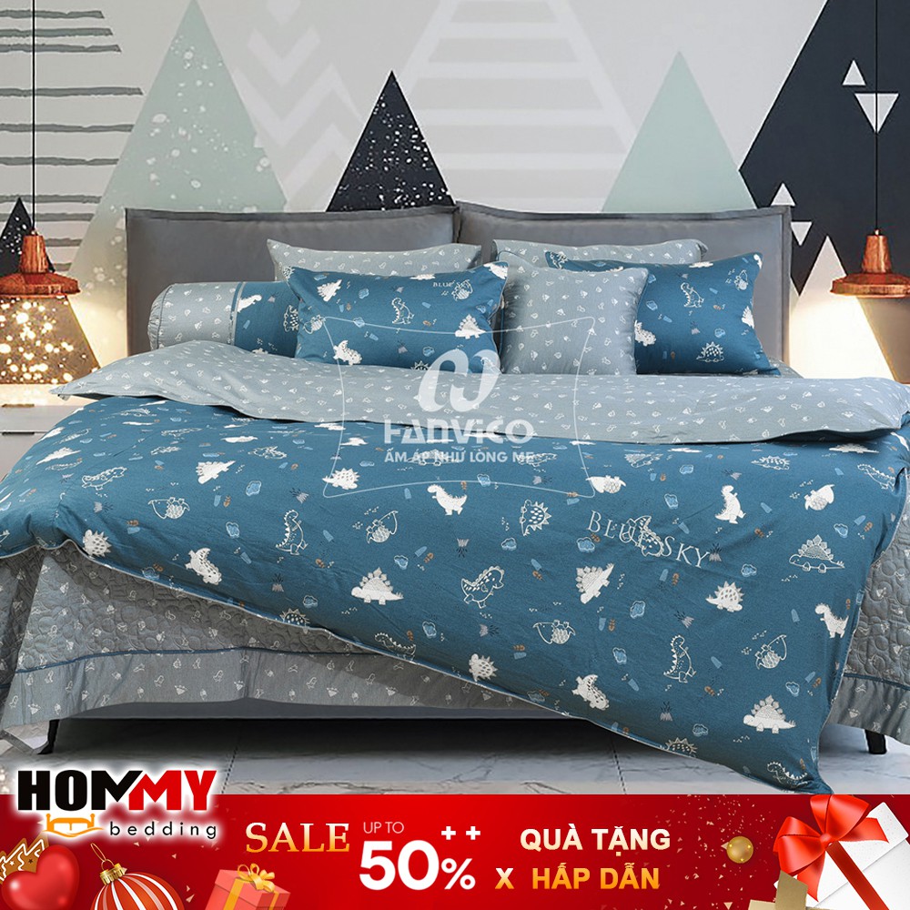 ❤️ Mẫu Chăn Ga Gối ❤️ Hanvico Blue Sky màu trẻ em vải cotton cao cấp (bán lẻ ga chun / vỏ chăn / đôi vỏ gối)