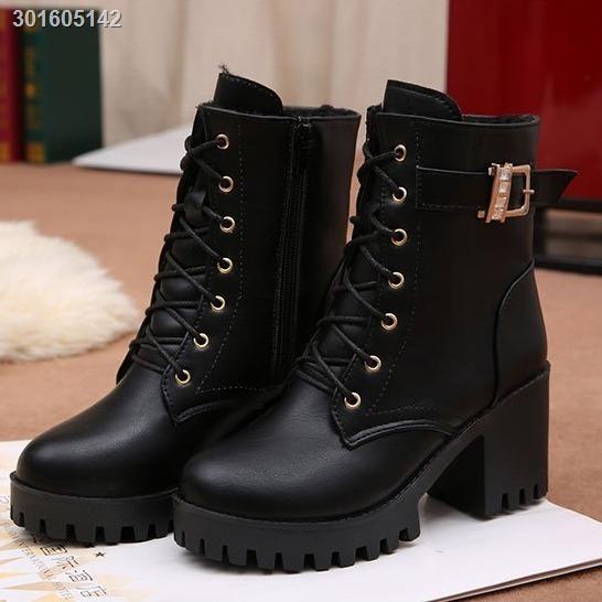 Giày Boot Cao Gót Cổ Thấp Đế Dày Chống Thấm Nước Phong Cách Anh Quốc Thời Trang Thu Đông Mới 2021