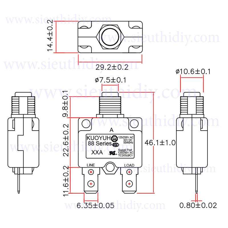 Rơ le relay 3-13A cầu chì nhiệt Đài Loan KUOYUH chính hãng sê ri 88