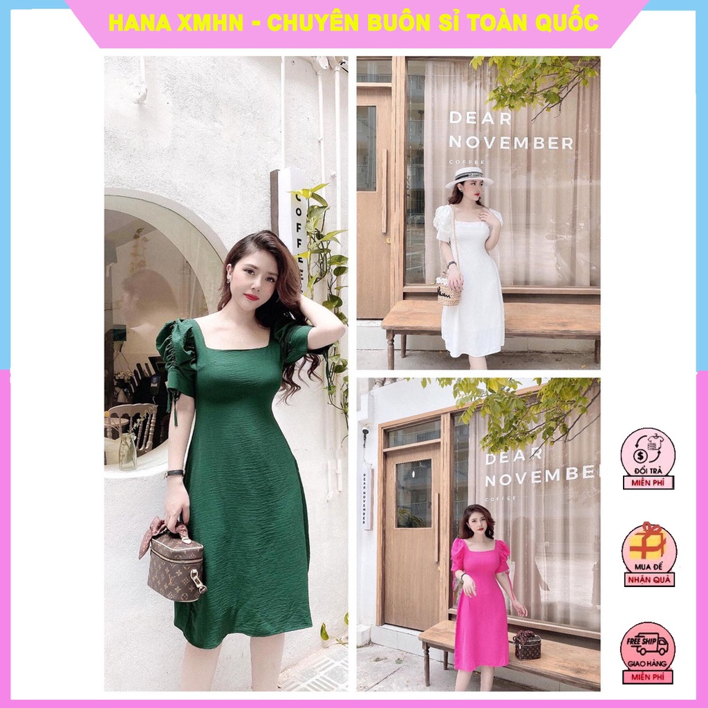 Váy/Đầm nữ đũi mài trơn tay rúm bèo_Lịch sự_Đơn Gỉan