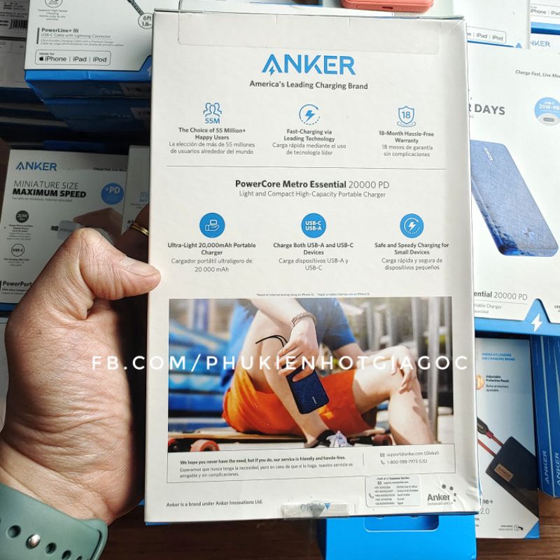 Pin PD Anker Powercore Metro Essential 20000 mAh A1287 20W / A1281 18W Sạc nhanh USB-C chuẩn PD Iphone 12 / 13