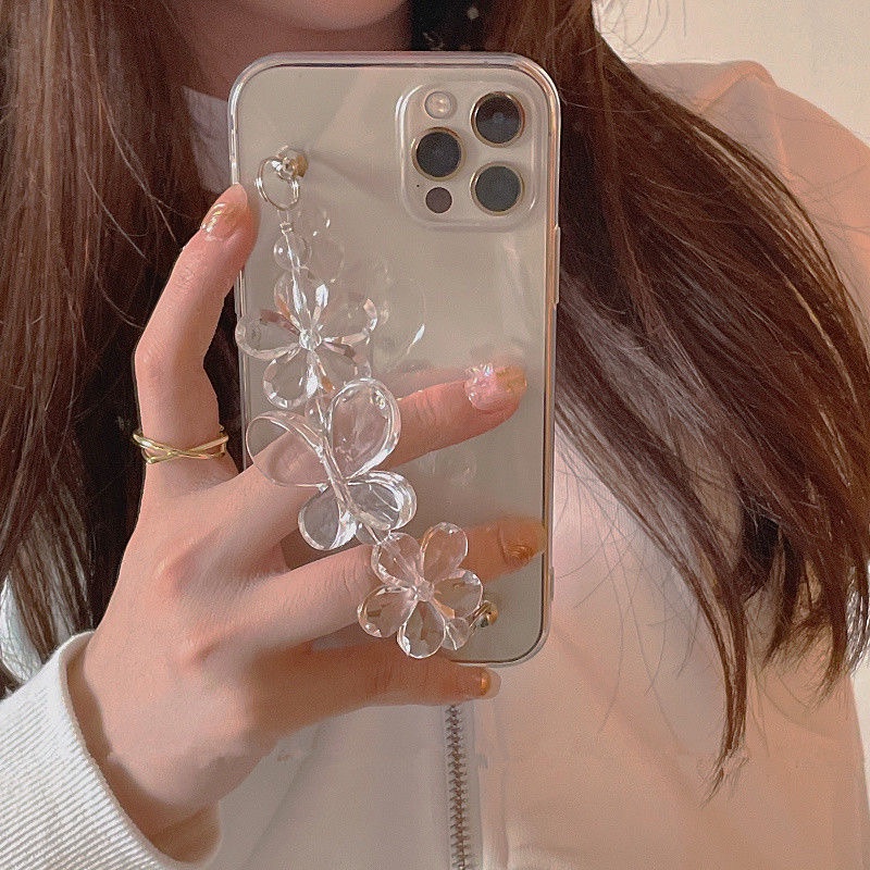 Ốp lưng điện thoại TPU dẻo hình bướm trong suốt có dây đeo chống va đập trượt cho for IPHONE 13 Pro Max 12 11 PRO MAX 78 PLUS Se20