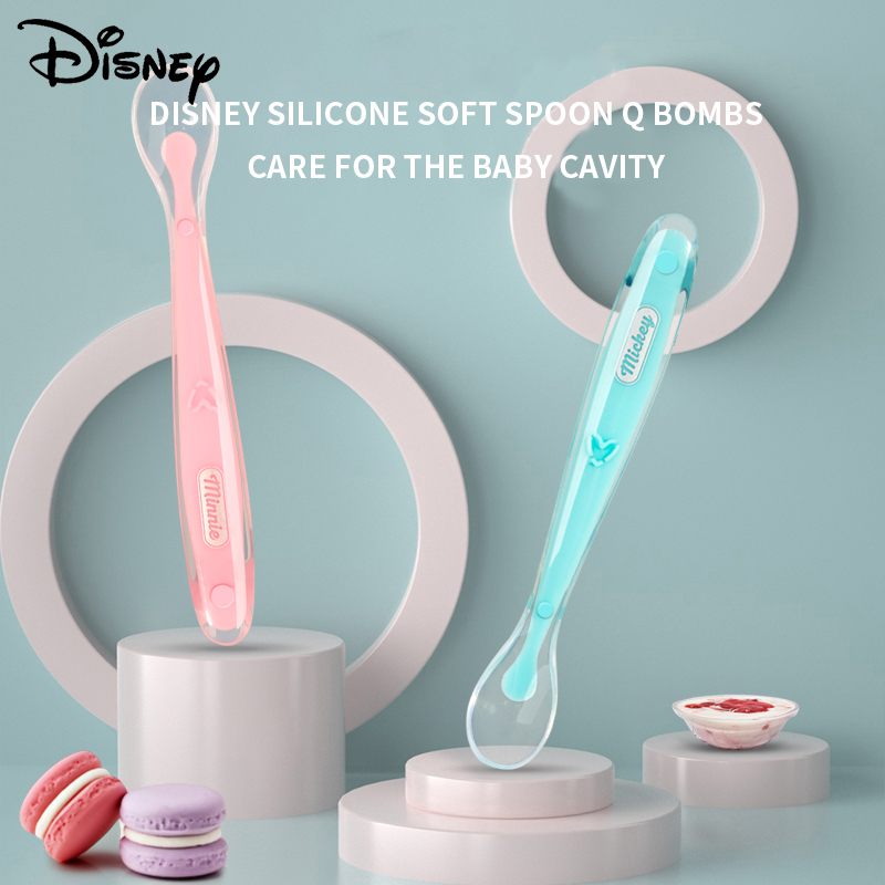 Disney em bé thìa em bé silicone mềm thìa nước sơ sinh cho trẻ ăn thìa nhỏ trẻ em bộ đồ ăn thức ăn bổ sung đầu mềm