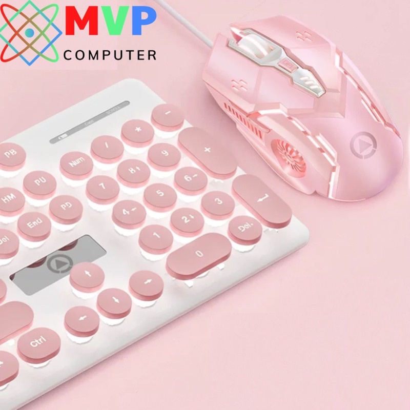 Combo Bàn Phím Và Chuột Máy Tính Laptop Có Dây YINDIAO V8-G5 LED Xuyên Chữ Nút Tròn Cao Cấp Nhiều Màu Hồng Trắng Xanh
