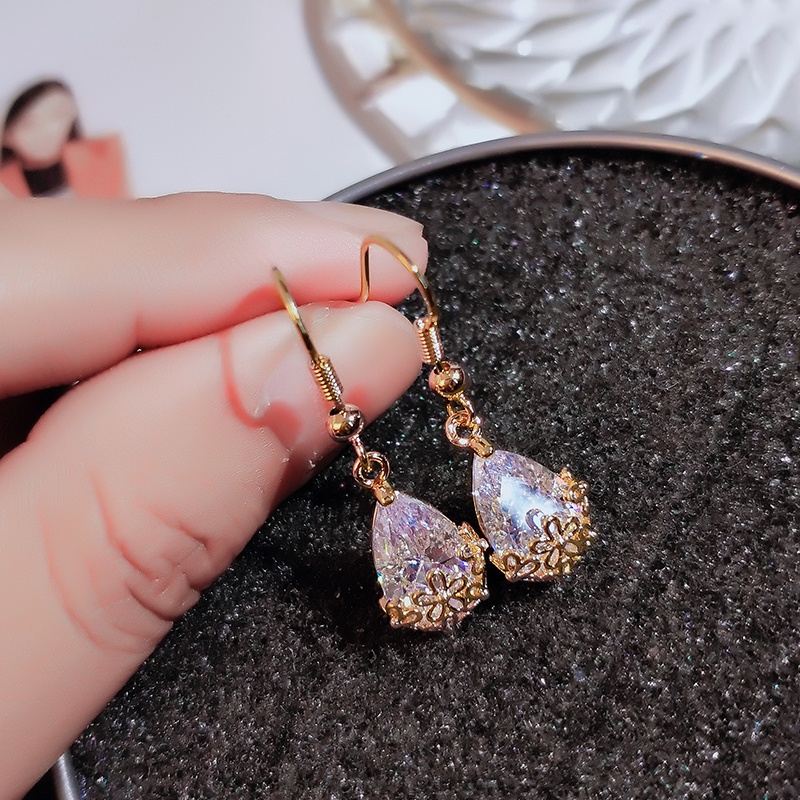Khuyên tai JIUDUOLAN thiết kế giọt nước đính đá zircon nhân tạo sáng bóng phong cách mới thanh lịch dễ phối đồ