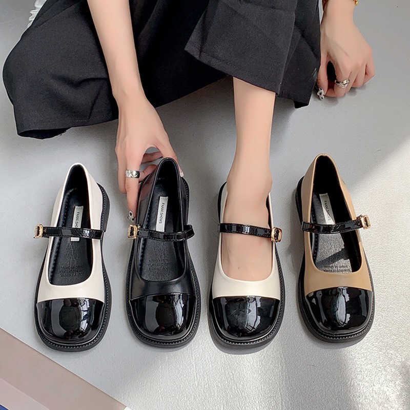 Giày búp bê dây cài chất da mềm, giày nữ dáng lolita đáng yêu dễ phối đồ mã V1
