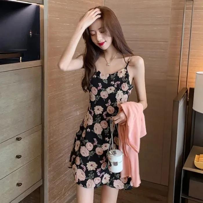 Đầm Hai Dây Họa Tiết Hoa Phong Cách Hàn Quốc Cho Nữ đầm NZ-LYQ-02